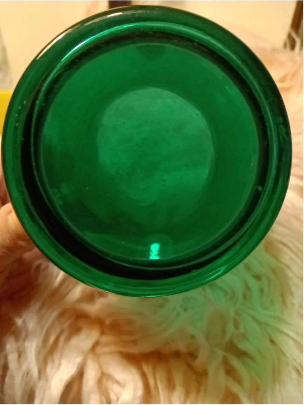 Fenton Emerald Green Snow Crest Glass Reed Handled Ruffle Pitcher handmade USA